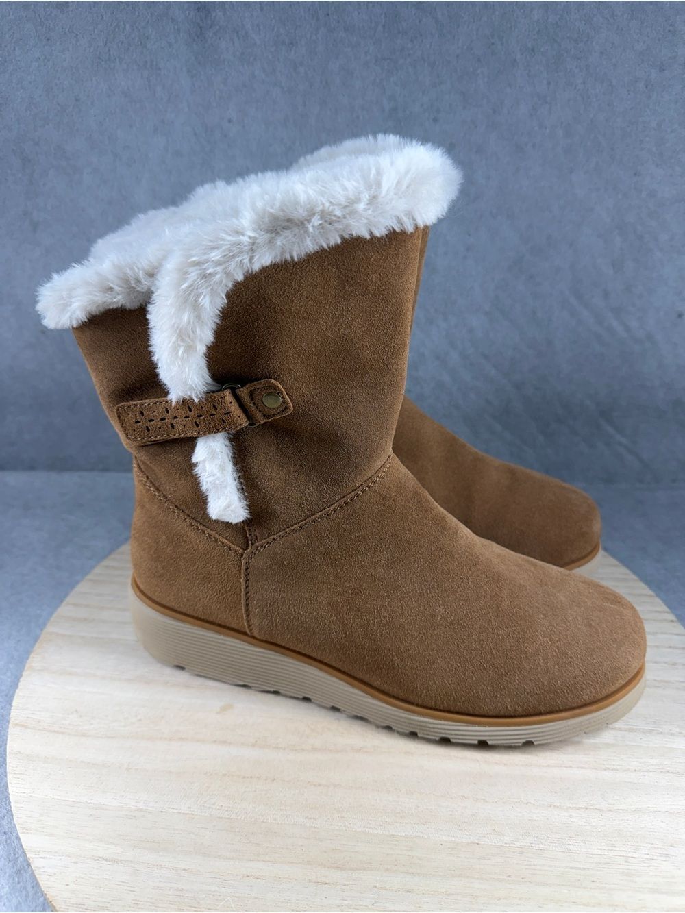 Skechers Keepsakes Wedge Cozy Peak Mid Calf Boots (Women) Size 9 Tan